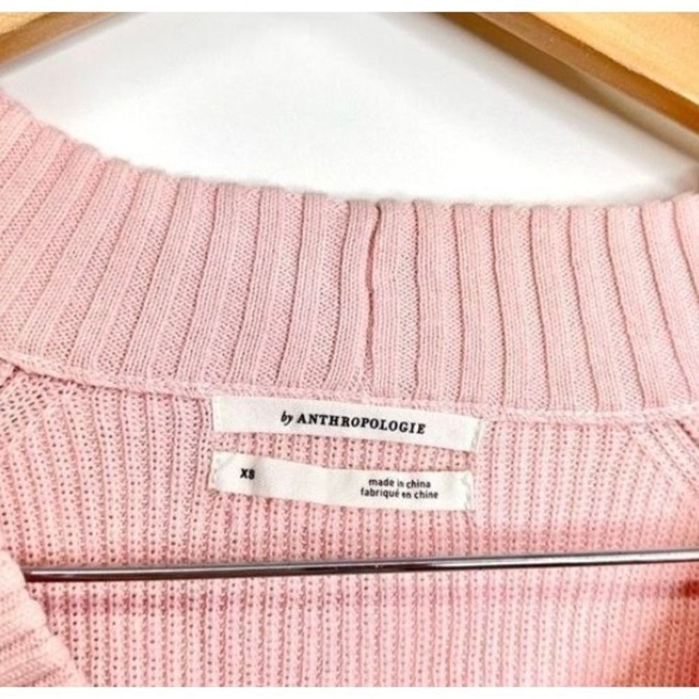 Anthropologie Pink White Yellow Ombre V-Neck Ribbed Knit Sweater Size XS - Picture 7 of 8